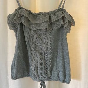 Grey Lace Ruffle Top